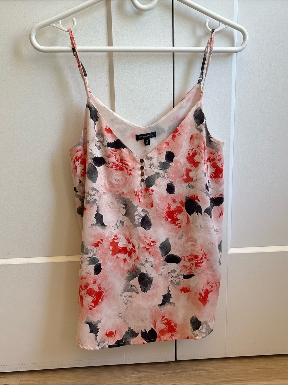 Dynamite Pink Coral Floral Satin Camisole